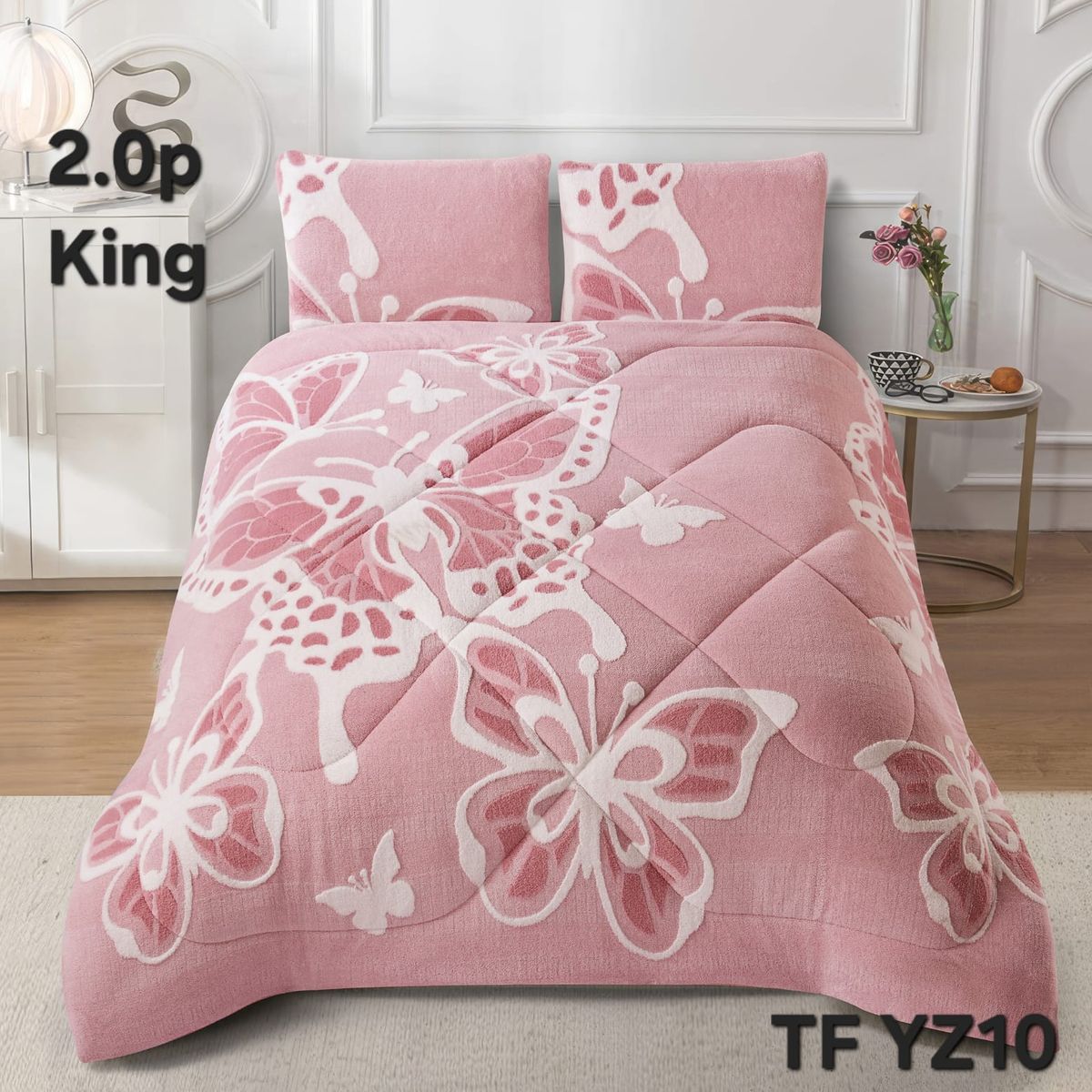 GENERICO - Cobertor de Invierno con Chiporro Jacquard Cutting 2 Plazas Rosa Mariposas