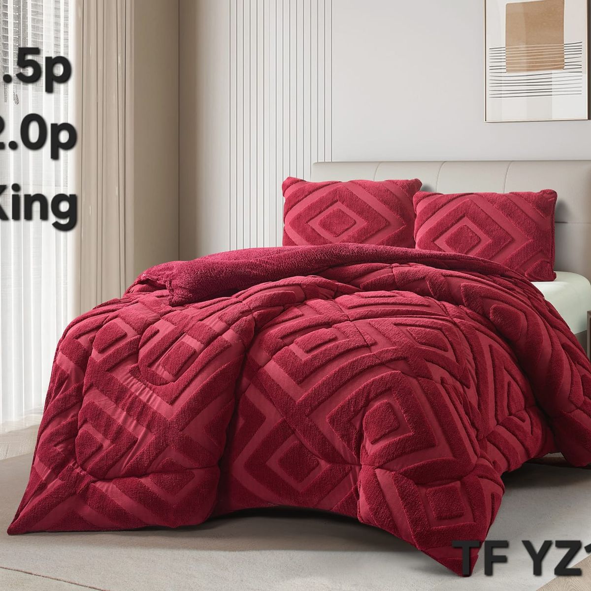 GENERICO - Cobertor de Invierno con Chiporro Jacquard Cutting 2 Plazas Burdeo