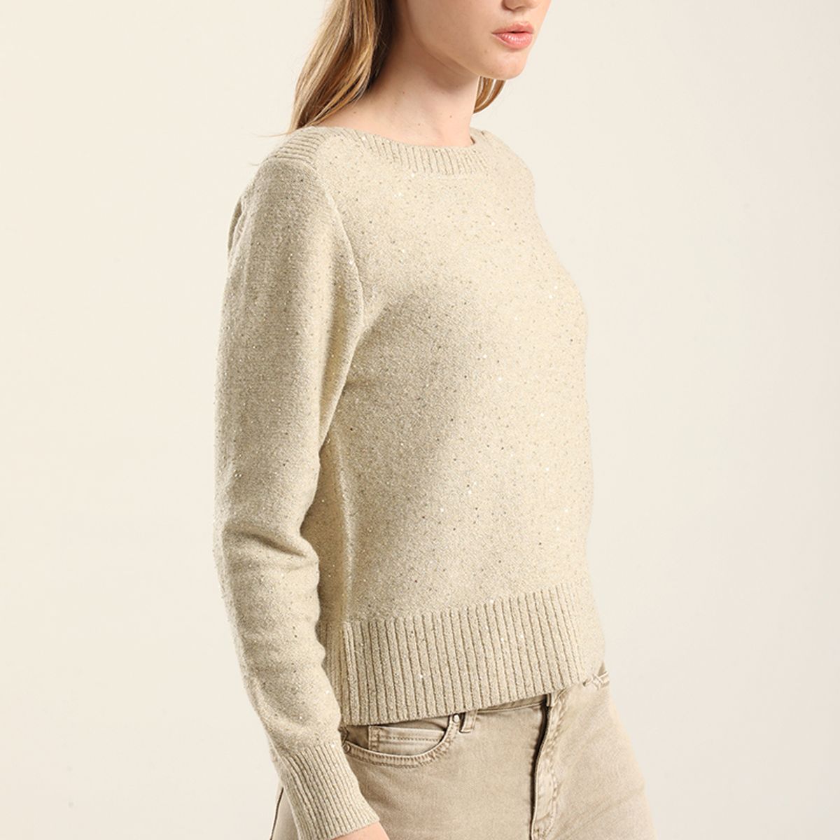 LIOLA - Jersey Punto Microlentejuelas, Beige Liola