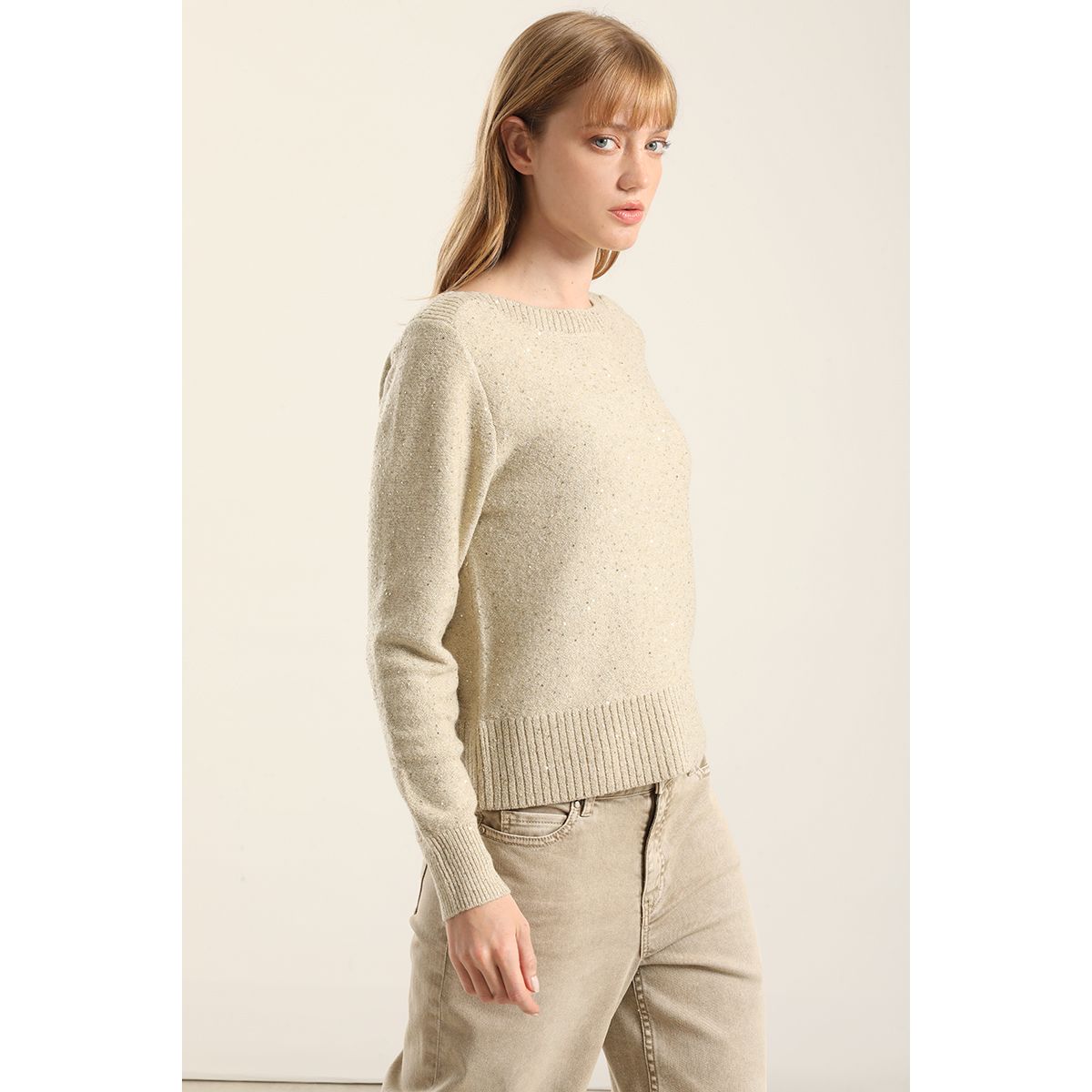LIOLA - Jersey Punto Microlentejuelas, Beige Liola