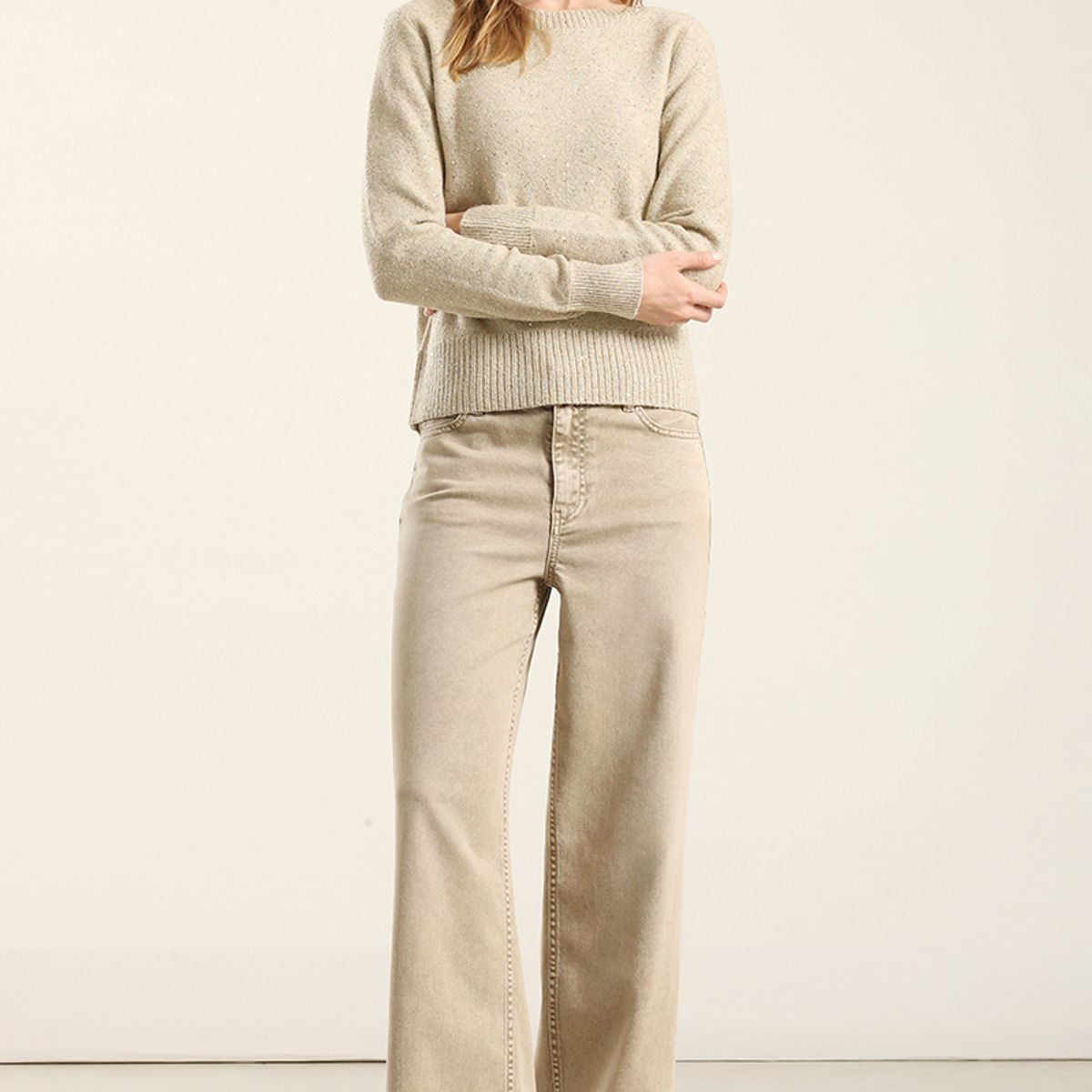 LIOLA - Jersey Punto Microlentejuelas, Beige Liola