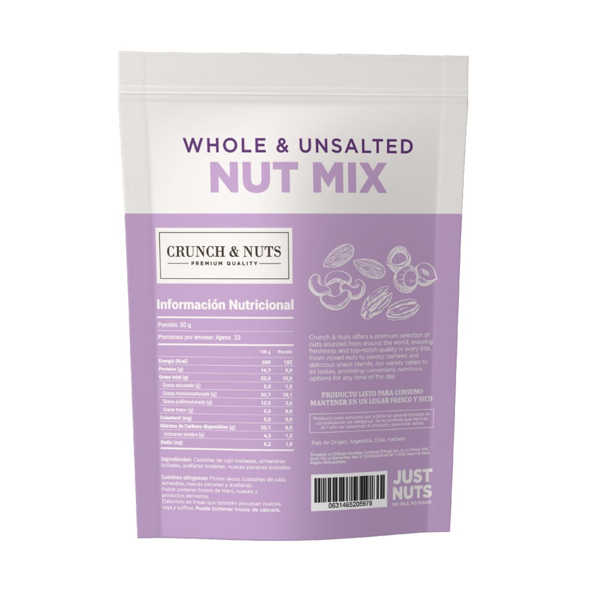 CRUNCH AND NUTS - Mix de Frutos Secos Pecana Sin Sal Crunch & Nuts 700 g