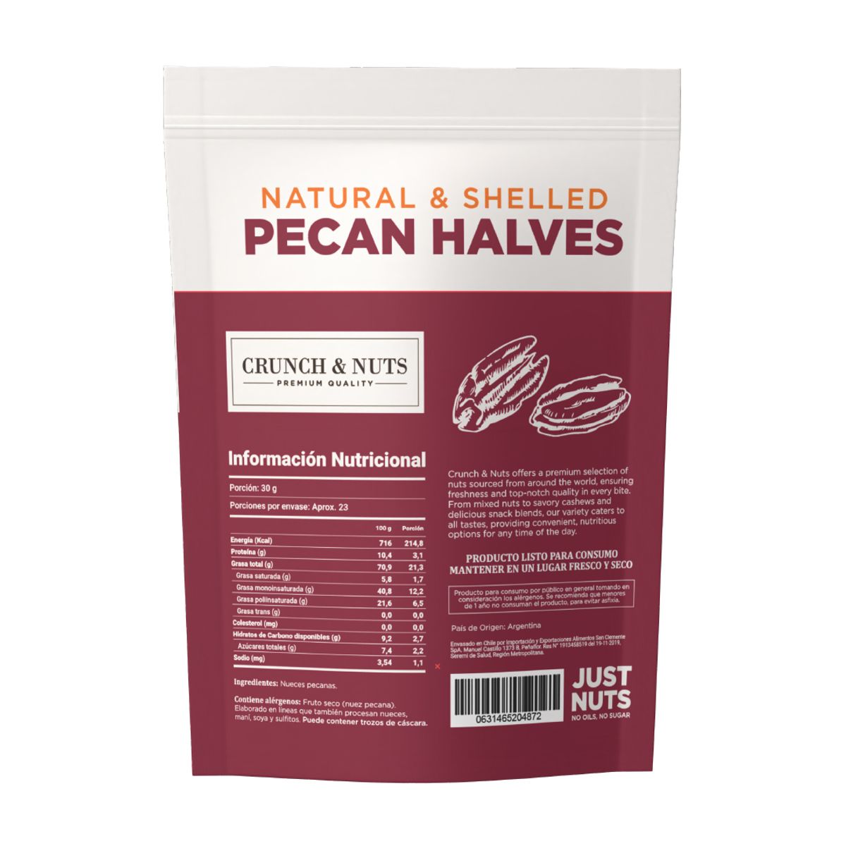 CRUNCH AND NUTS - Nueces Pecanas en Mitades Crunch & Nuts 700 g Kiosclub