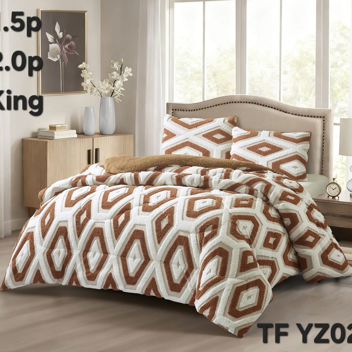 GENERICO - Cobertor de Invierno con Chiporro Jacquard Cutting 2 Plazas Rombos Cafe Claro
