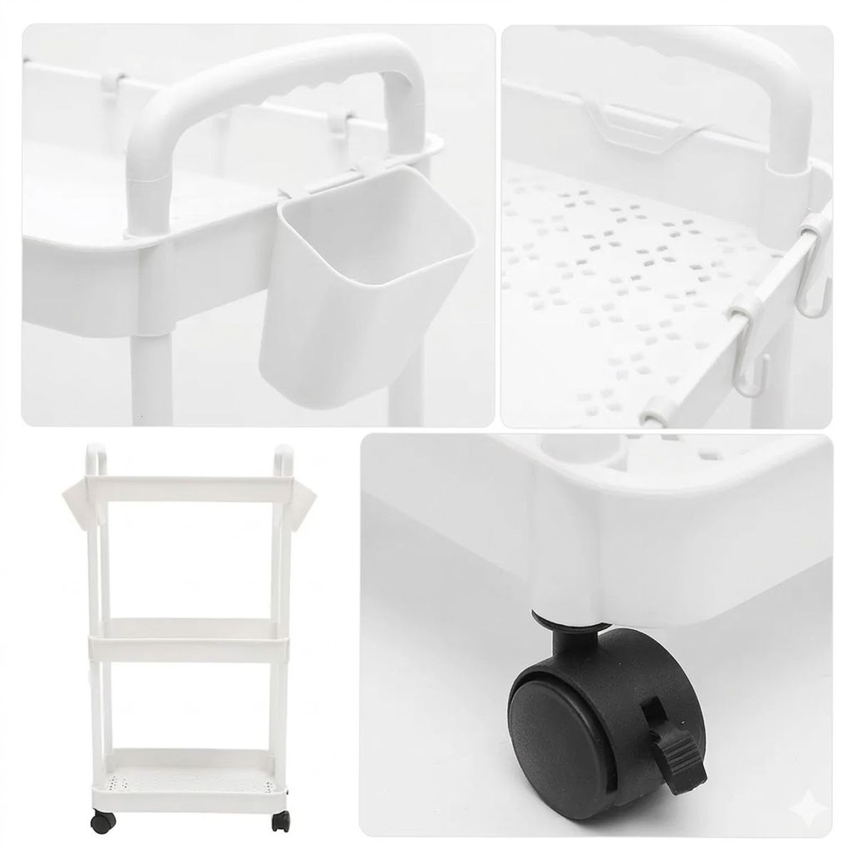 GENERICO - Carrito Organizador Con Ruedas Asas Multiuso 3 Niveles Color Blanco