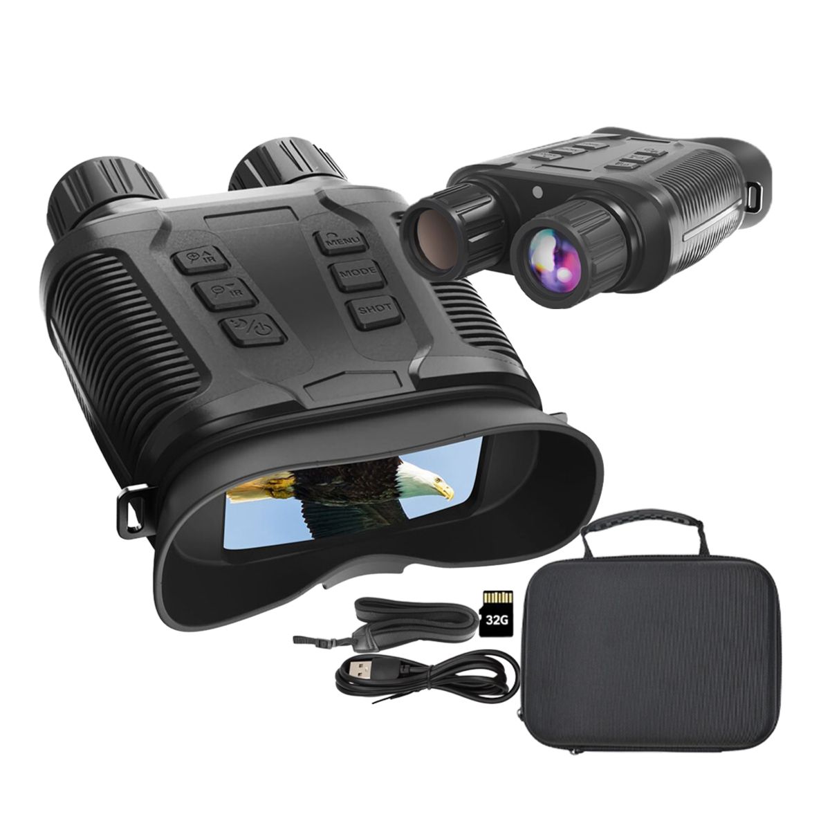 ASIAQUALITY - Binocular Profesional Visión Nocturna HD NV3280 Alcance 1000m Zoom 80x Grabación 4K Memoria 32GB