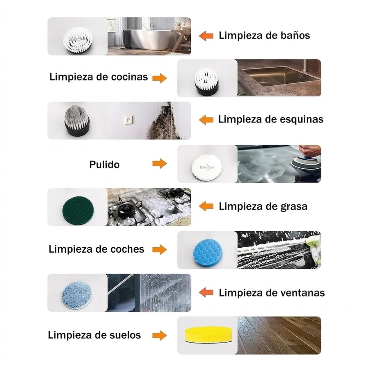 GENERICO - Cepillo Limpieza Inalámbrico Para Hogar 9 En 1 carga USB tipo C