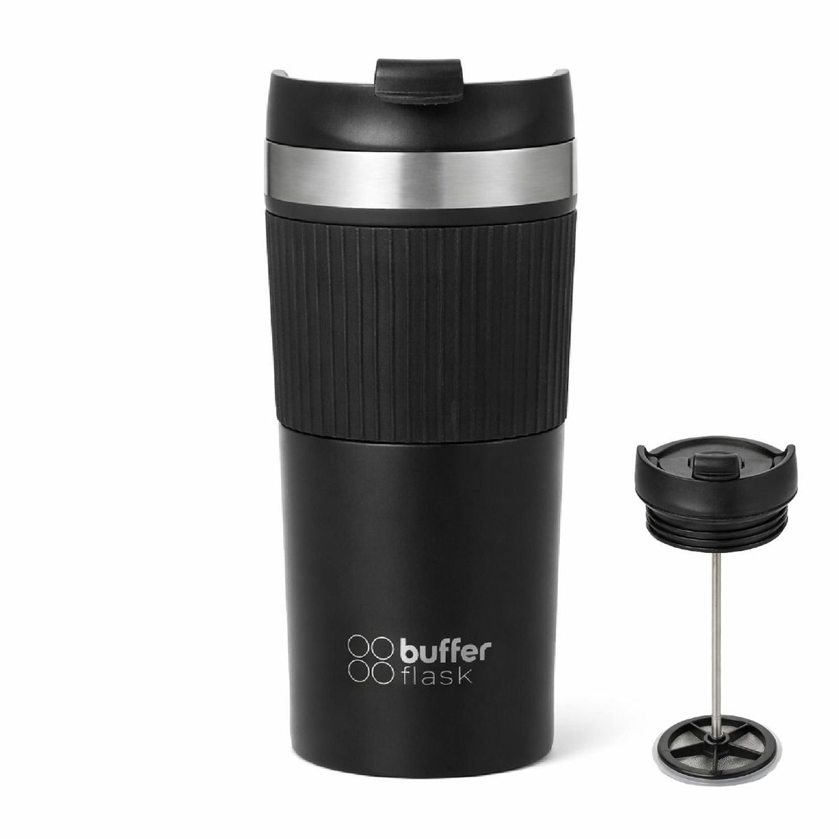 BUFFER FLASK - Termo Prensa Francesa Portatil Buffer 350ml Acero Inoxidable - Negro