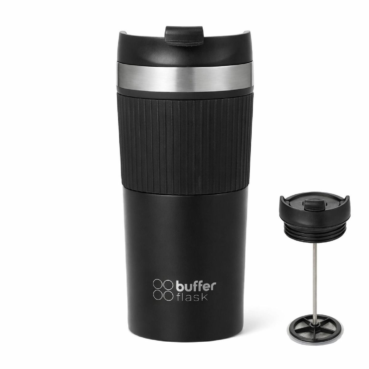 BUFFER FLASK - Termo Prensa Francesa Portatil Buffer 350ml Acero Inoxidable - Negro