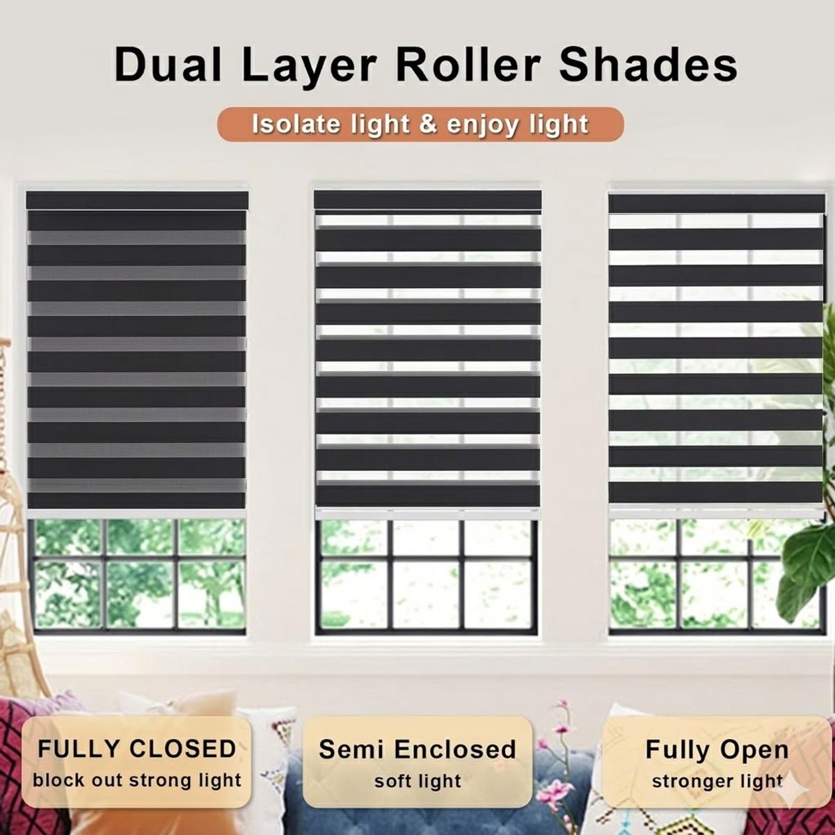GENERICO - Cortina Roller Duo Zebra Dia Y Noche Persiana 100x180cm Negra