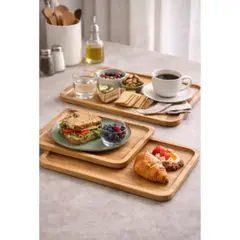 GENERICO - Set 3 Bandejas Bambú Rectangular Cocina Decoración Hogar