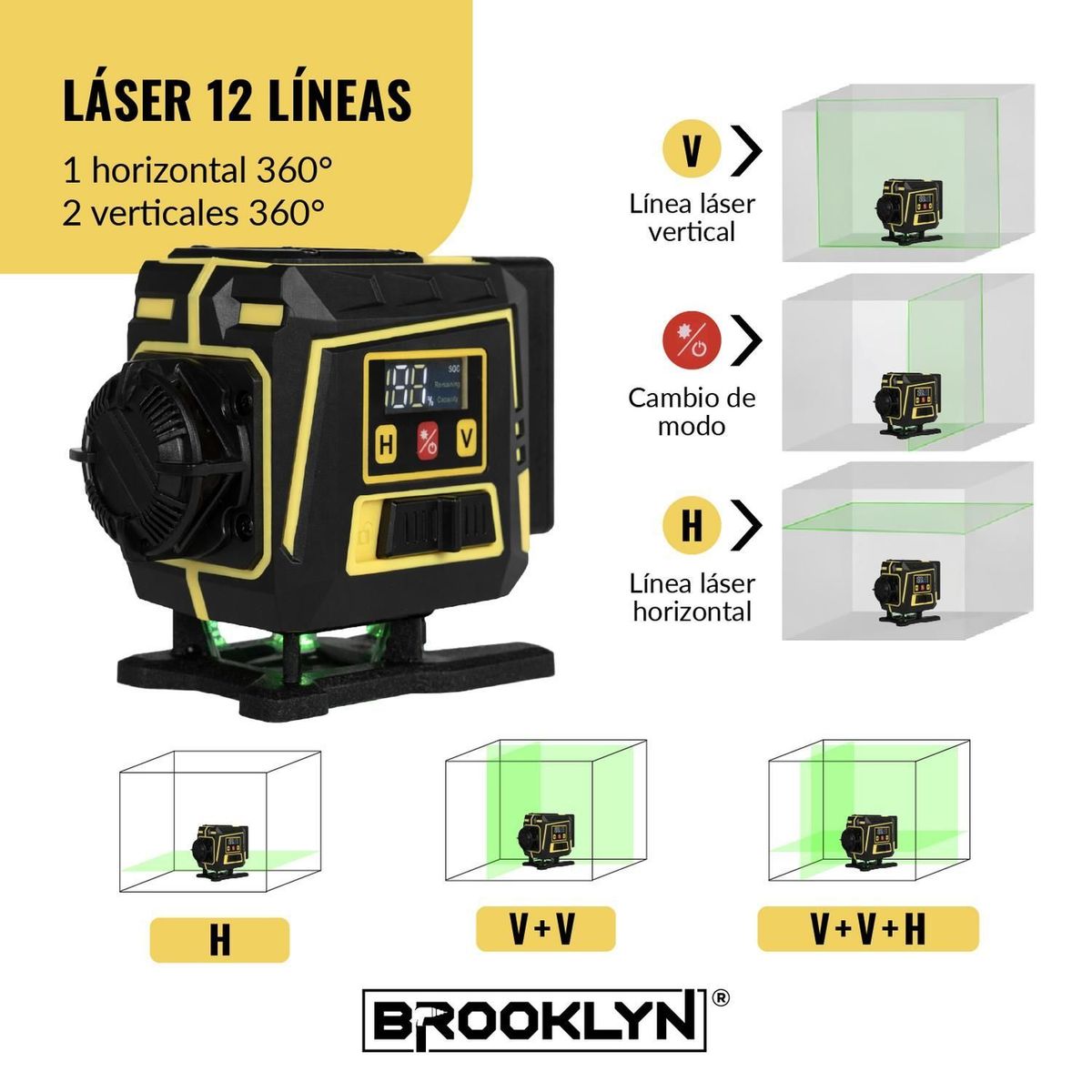 BROOKLYN - Nivel Laser Verde Brooklyn 12 Líneas 3D Autonivelante IP54