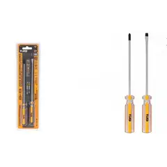 GENERICO - Set de 2 Destornilladores - Estrella y Plano 150 mm Puntas Magnéticas Acero Cromo