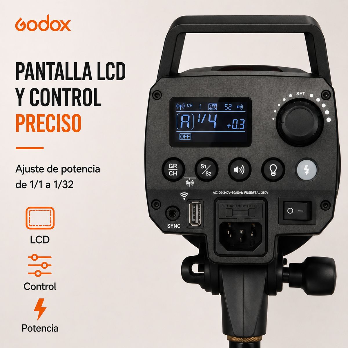 GODOX - Flash Godox MS300 300W 220V Montura Bowens 2.4GHz
