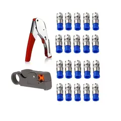 GENERICO - Kit de Herramientas para Cable Coaxial con Crimpeadora Pelacables y 20 Conectores F