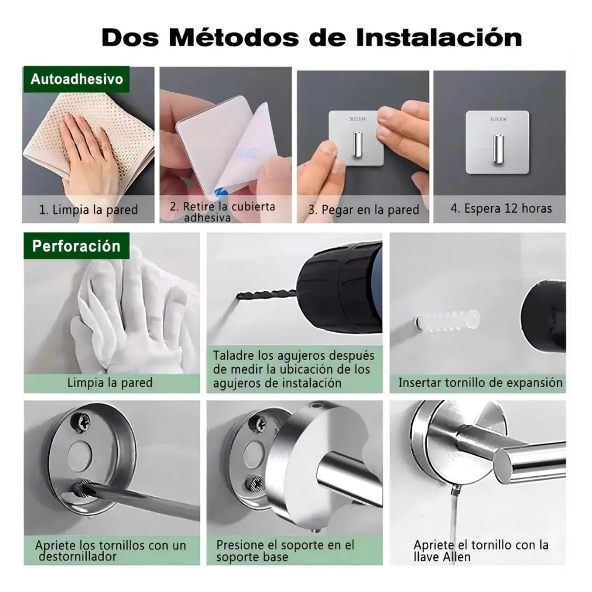 GENERICO - Juego Set 9 Accesorios para Baño Acero Inoxidable