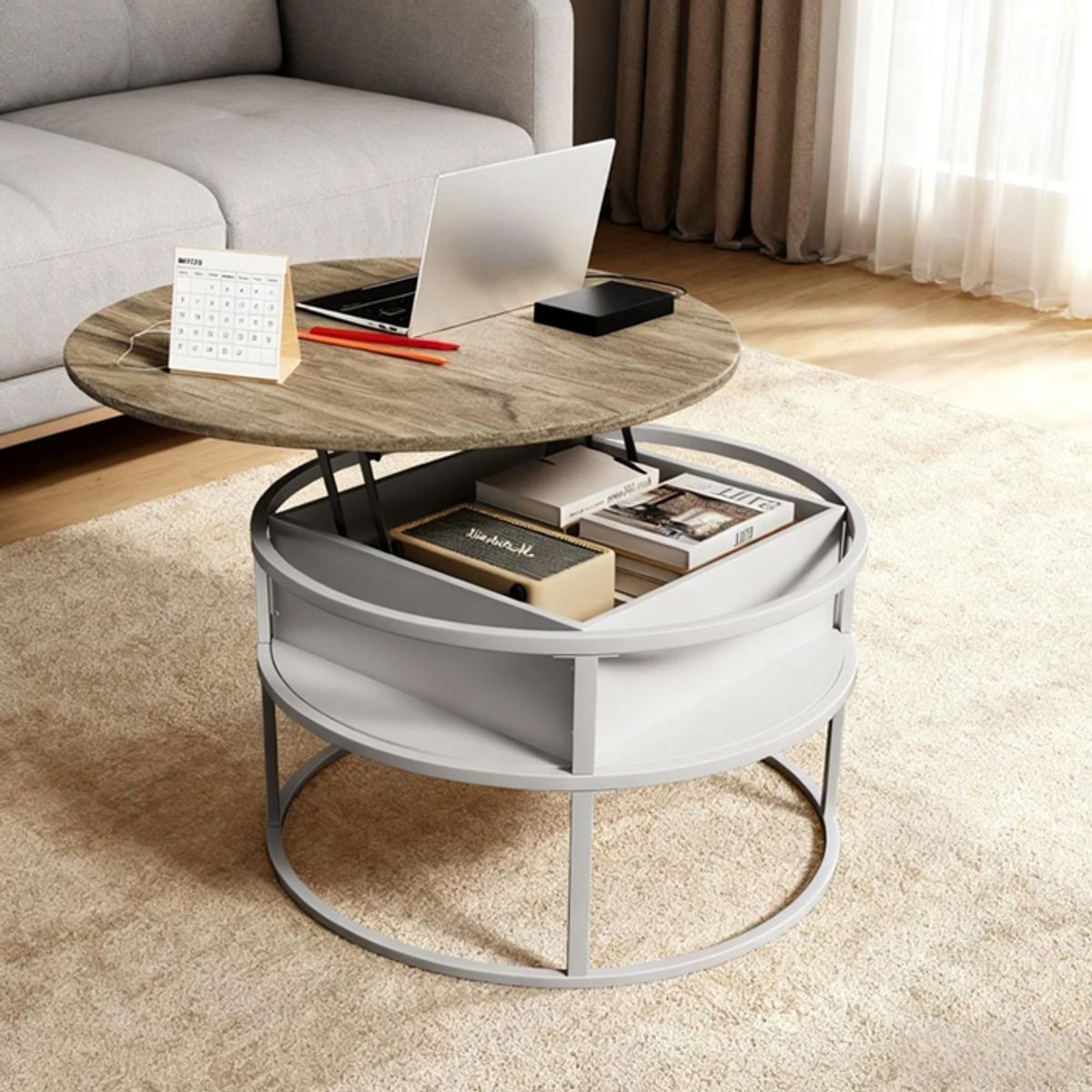 MSA MUEBLES SANTA ANA - Mesa Centro Elevable Wash Grey Circle