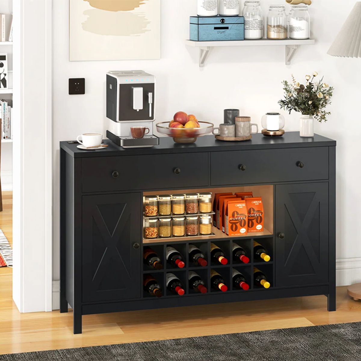 MSA MUEBLES SANTA ANA - Buffet Consola rack arrimo Con Cava Black 1.4mt.