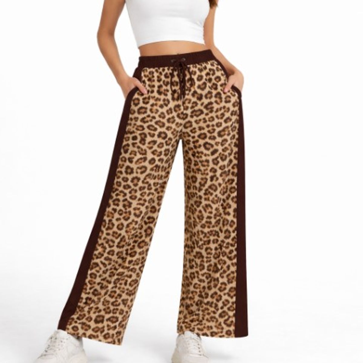 AGW - Palazzo mujer print franja forrado peludo invierno