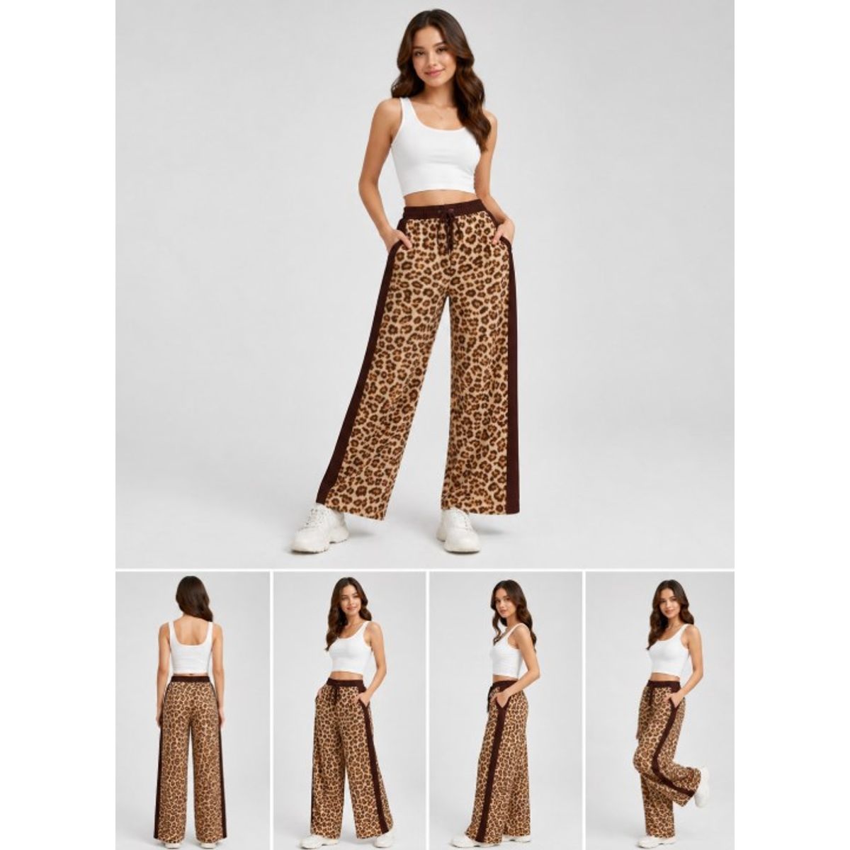 AGW - Palazzo mujer print franja forrado peludo invierno