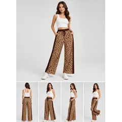 AGW - Palazzo mujer print franja forrado peludo invierno