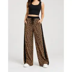 AGW - Palazzo mujer print franja forrado peludo invierno