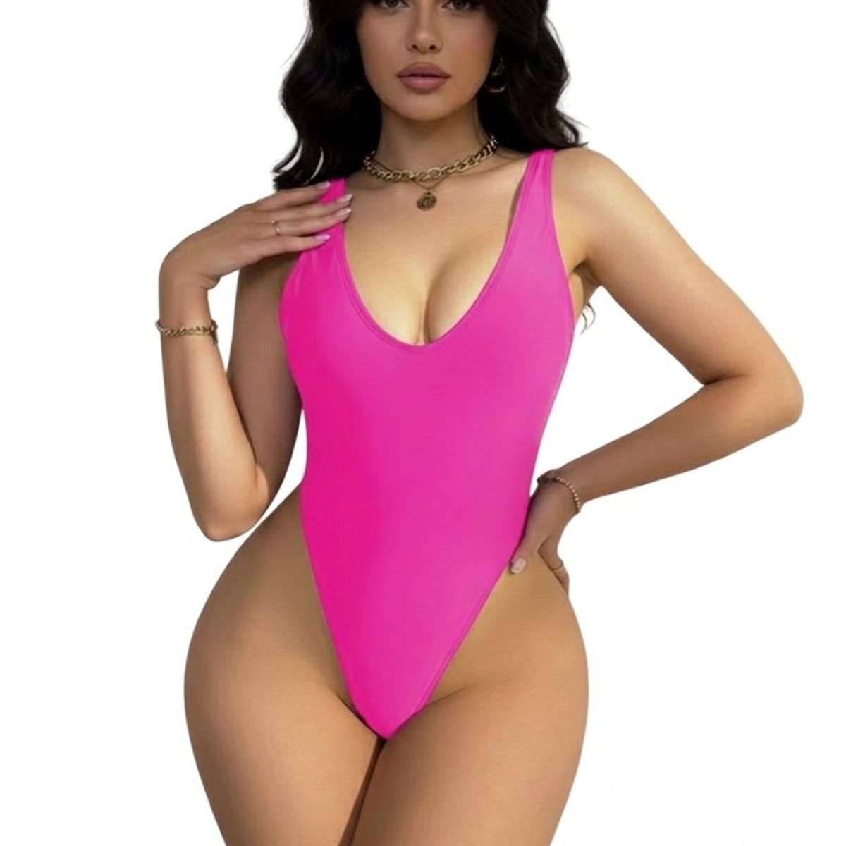 HAMI BOUTIQUE - Traje de Baño Una Pieza Fucsia Colaless con Escote en V