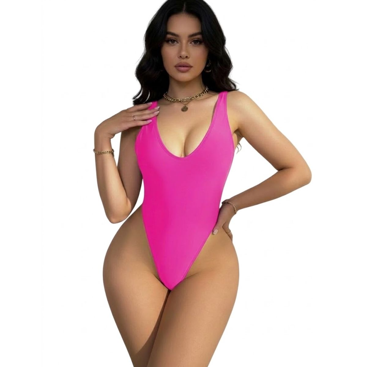 HAMI BOUTIQUE - Traje de Baño Una Pieza Fucsia Colaless con Escote en V