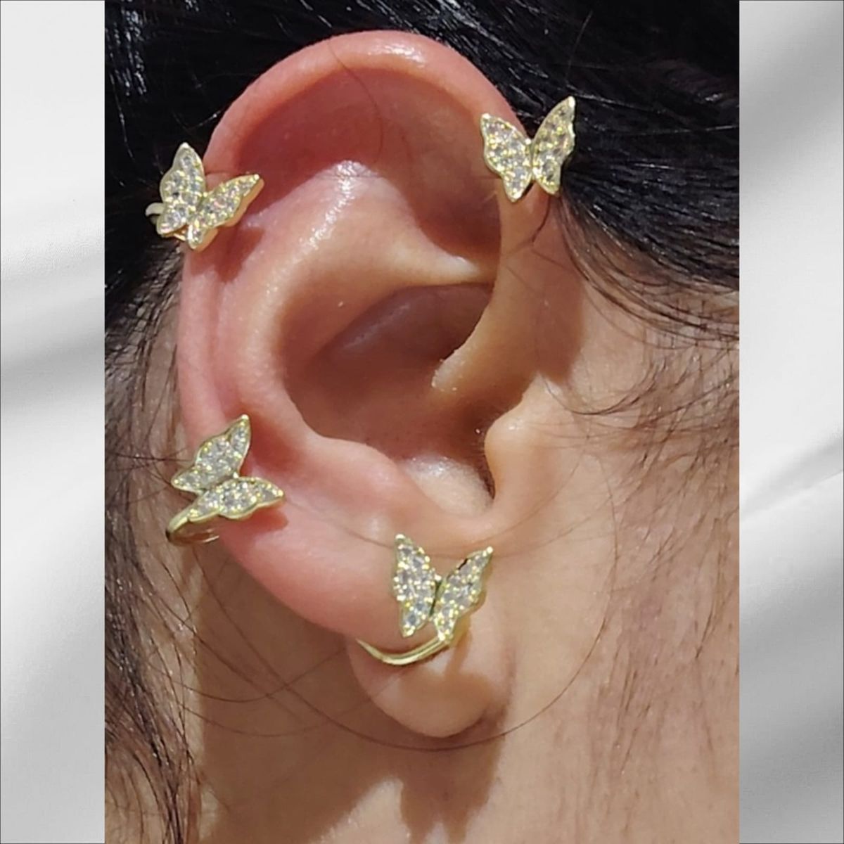 GENERICO - Aro Earcuff Mariposas con Brillos Acero Inoxidable – Cafuné Studio