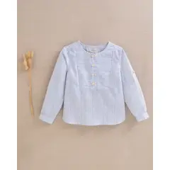 DADATI - Camisa niño de rayas azul pastel y blancas con pechera
