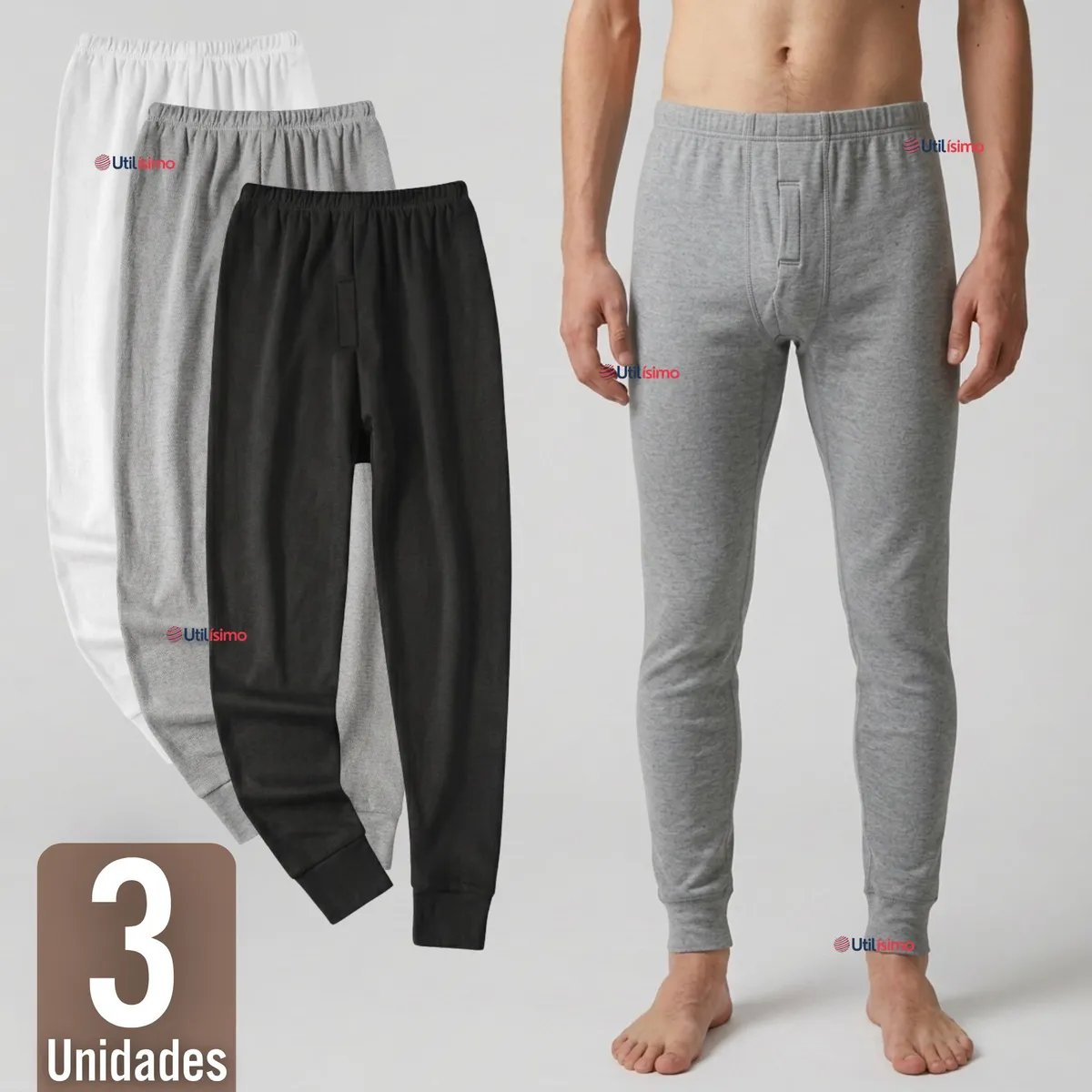 UTILISIMO - Pack 3 Calzoncillos Largos Algodón Calza Hombre Invierno Primera Capa