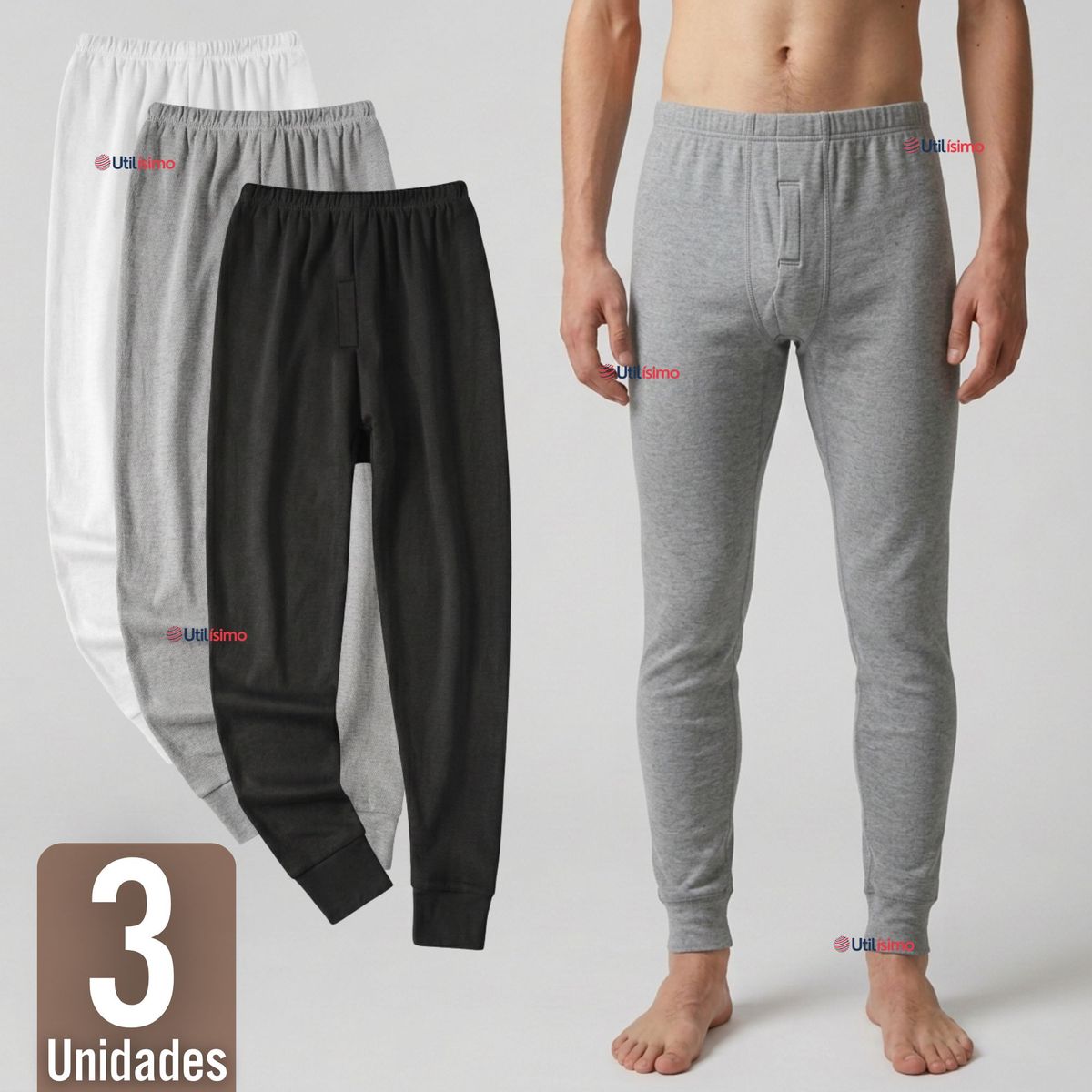 UTILISIMO - Pack 3 Calzoncillos Largos Algodón Calza Hombre Invierno Primera Capa