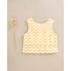 DADATI - Blusa niña en zigzag mostaza y blanco con turquesa