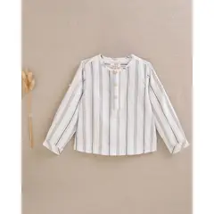DADATI - Camisa niño blanca con rayas blancas y negras, con cuello mao
