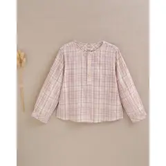 DADATI - Camisa niño de cuadrados rosas, marrones y blancos, con cuello mao