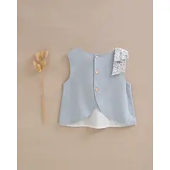 DADATI - Blusa niña azul con lazo en tirante de flores y abertura espalda