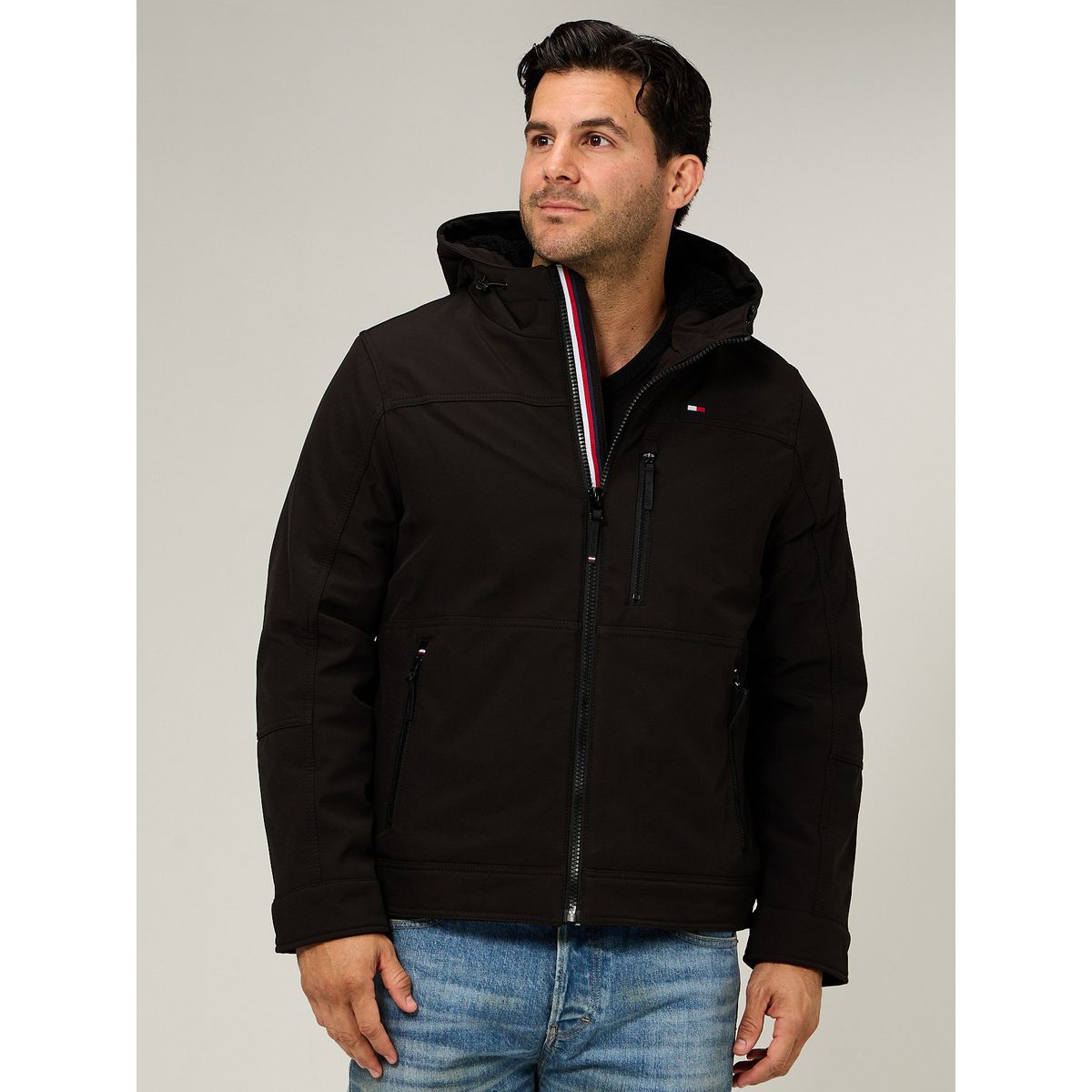TOMMY HILFIGER - Chaqueta Soft Shell Con Gorro Negro Tommy Hilfiger