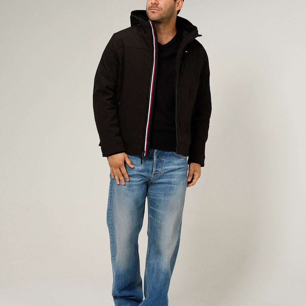 TOMMY HILFIGER - Chaqueta Soft Shell Con Gorro Negro Tommy Hilfiger