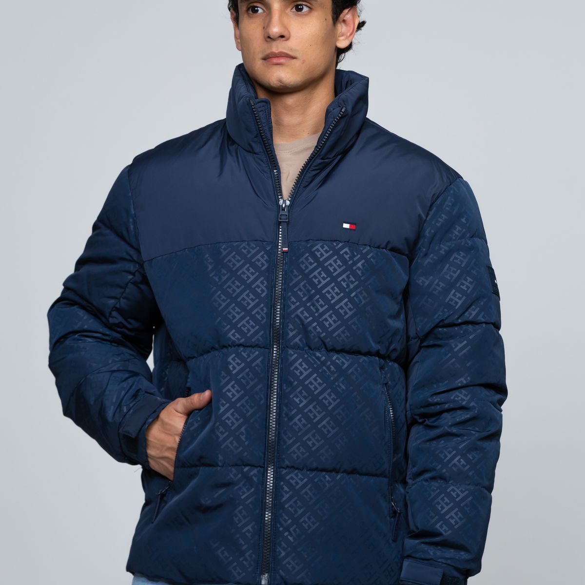 TOMMY HILFIGER - Parka De Cuello Alto Acolchada Con Logo Azul Tommy Hilfiger