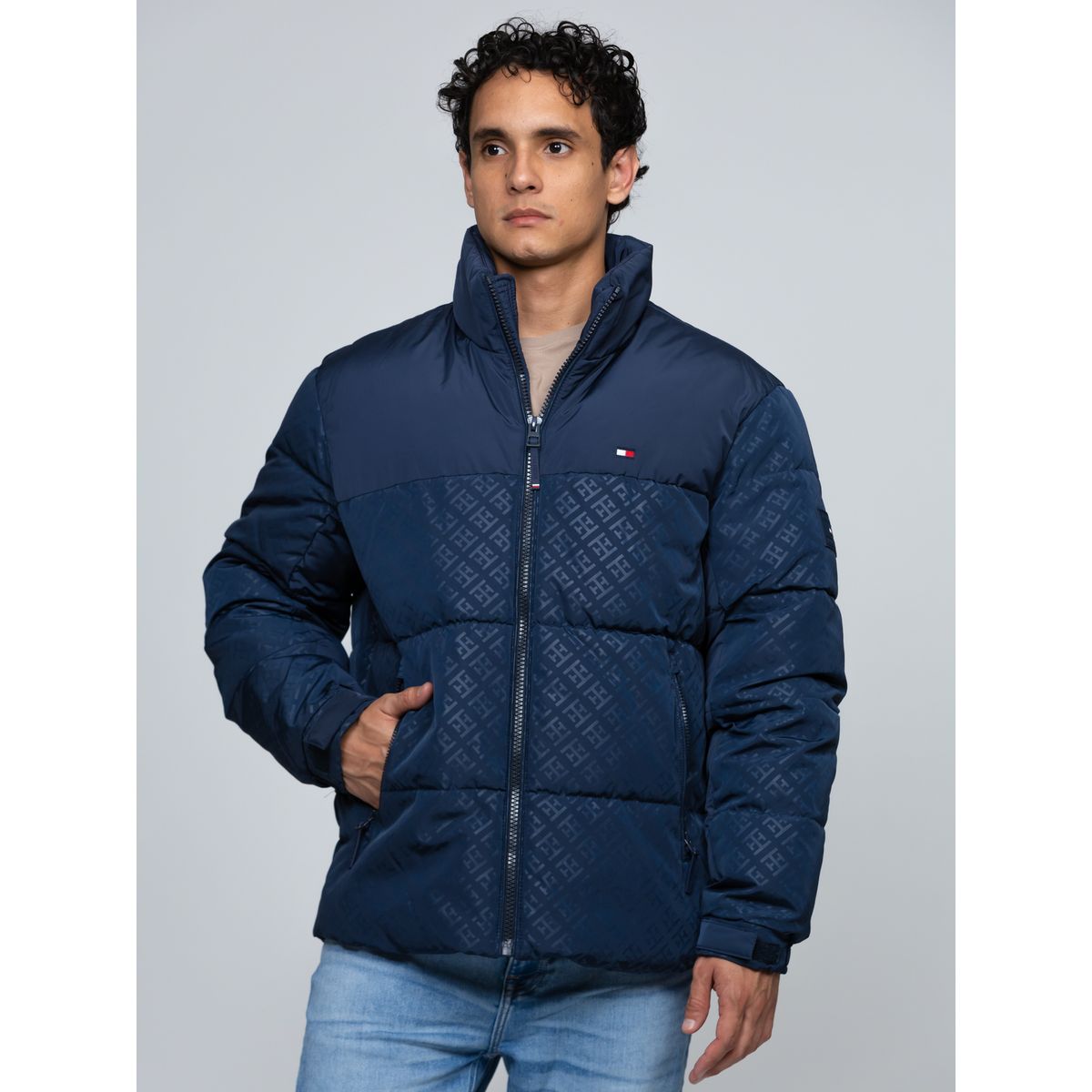 TOMMY HILFIGER - Parka De Cuello Alto Acolchada Con Logo Azul Tommy Hilfiger