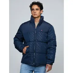 TOMMY HILFIGER - Parka De Cuello Alto Acolchada Con Logo Azul