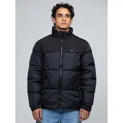 TOMMY HILFIGER - Parka De Cuello Alto Acolchada Con Logo Negro