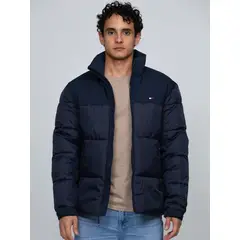 TOMMY HILFIGER - Parka De Cuello Alto Acolchada Con Logo Azul