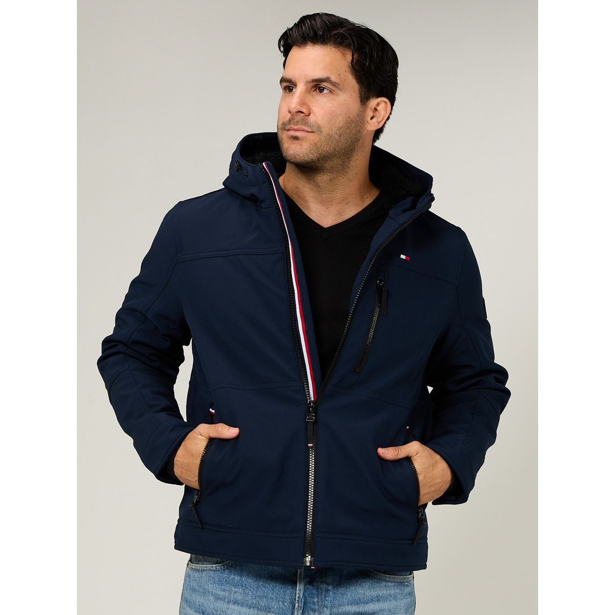 TOMMY HILFIGER - Chaqueta Soft Shell Con Gorro Azul Tommy Hilfiger