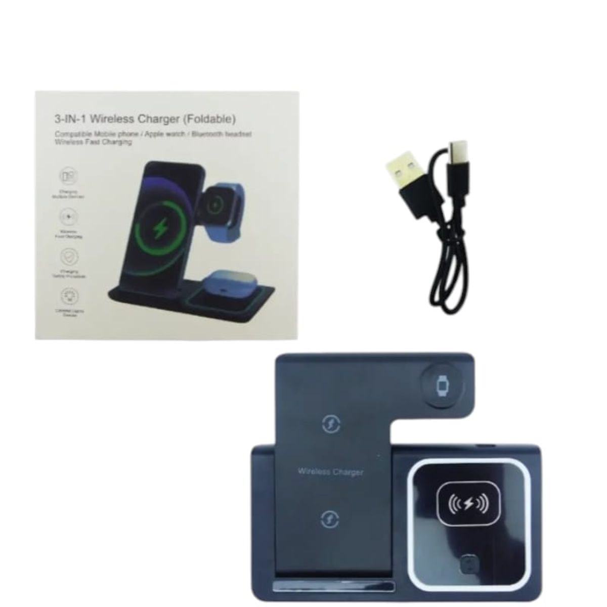GENERICO - BASE DE CARGA INALAMBRICA 3EN 1 P CARGA SMARTPHONE RELOJ