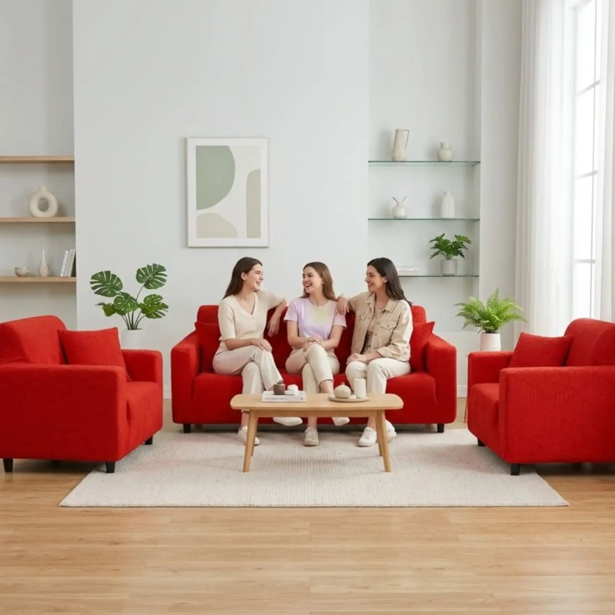 GENERICO - Juego de Fundas para Sillones 3+1+1 Diseño Hojas Elásticas y Lavables