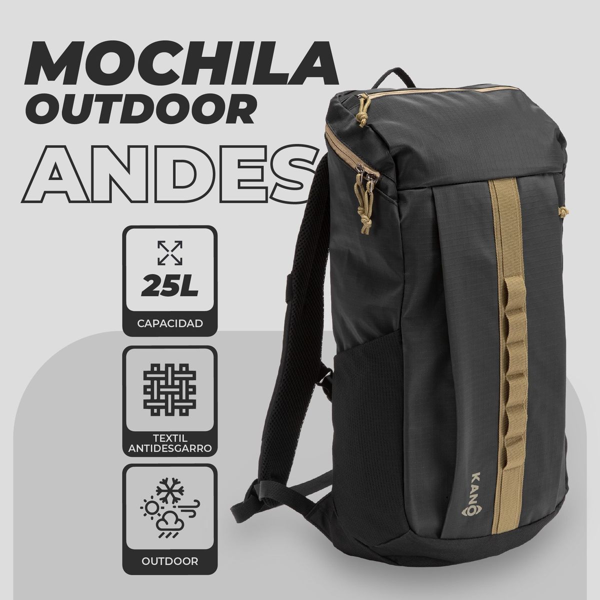 KANO - Mochila Trekking 25L Kano Andes Camping y Urbana Notebook