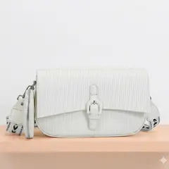 GENERICO - Cartera Bandolera Eco-Cuero Texturizada unicolor liso con Correa Bordada