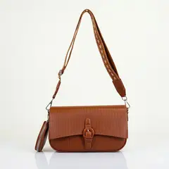 GENERICO - Cartera Bandolera Eco-Cuero Texturizada unicolor liso con Correa Bordada