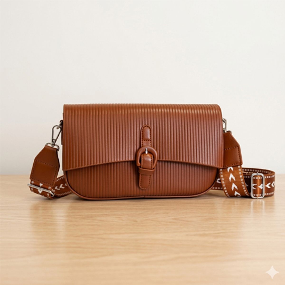 GENERICO - Cartera Bandolera Eco-Cuero Texturizada unicolor liso con Correa Bordada